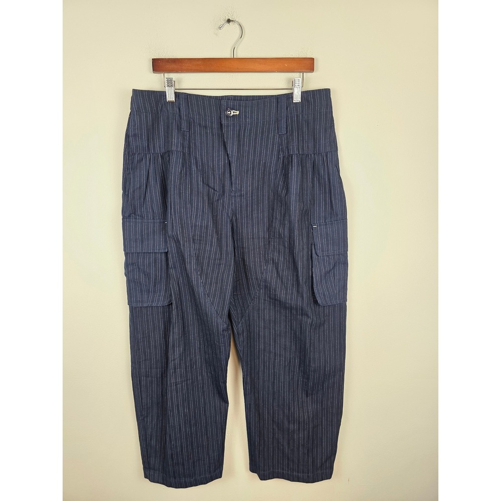Pilcro Navy Blue Pinstripe Cargo Pants Cotton High Rise Tapered Size 31